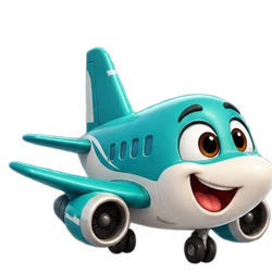 A smiling teal plane